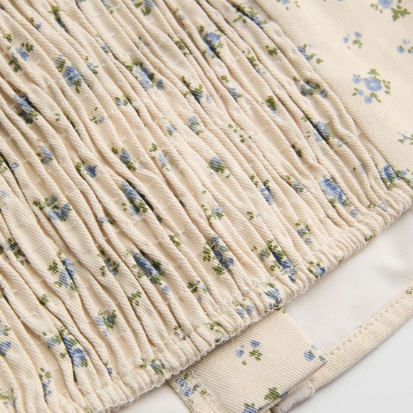 100% Cotton Cream & Blue Floral Square Neck Corset Cottagecore Tank Top Size XS - Picture 6 of 8